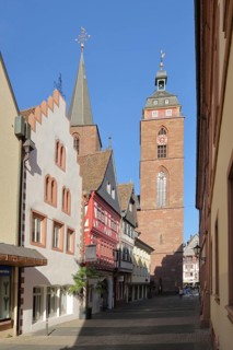 View through the town hall street to the collegiate church St. Ägidius in Neustadt an der