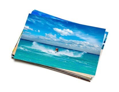 Holidays beach adventure concept creative background, stack of vacation photos with man riding jet