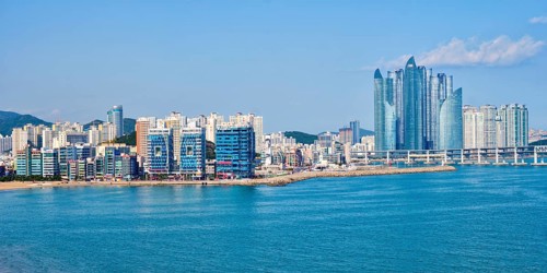 BUSAN, SOUTH KOREA, APRIL 11, 2017: Panorama of Busan, a large port city in South Korea