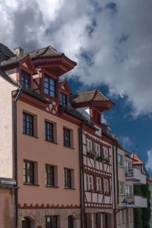 Historic roof lift bay windows, Geiersberg 15 and 17, Nuremberg, Middle Franconia, Bavaria,