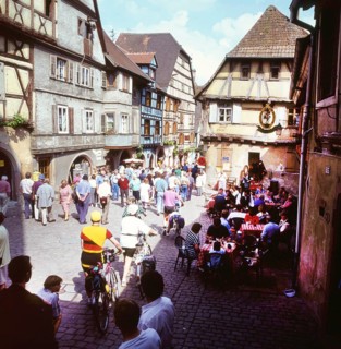 A bicycle tour through the Alsace, here on 11.05.1994 near Kayserberg, on a vineyard route is not