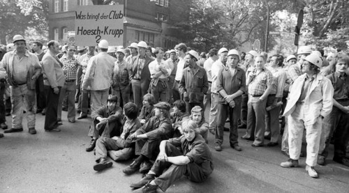 IG Metall warning strike at Hoesch AG Westfalenhuette to preserve co-determination on 29.07.1980 in
