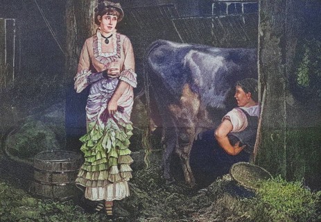 The first day of the milk cure, lady from the city stands in the barn and looks sceptically at the