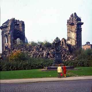 Rubble of the Dresden Frauenkirche by George Bähr, burnt out after the bombing raid of 13 February