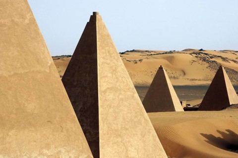 Pyramids of Meroe, Begarawiyah in the Nubian desert of Sudan, North Africa