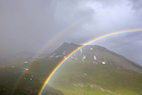 Double rainbow over the Mölltal, Moelltal valley, Hohe Tauern National Park, Carinthia, Kärnten,
