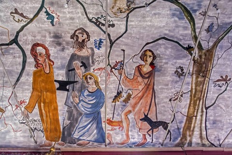 Fresco on ceiling by Hilt in the Eglise Saint-Firmin, St Fermin church at Rochehaut, province of