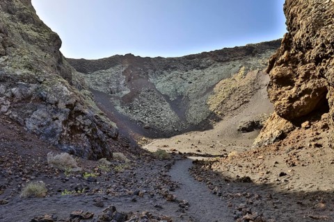Volcanic crater of Caldera de Los Cuervos volcano, Tias, Lanzarote, Canary Islands, Spain, Europe