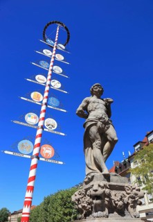 In the city centre of Bayreuth, Hercules fountain and guild tree in the pedestrian zone, Bayreuth,