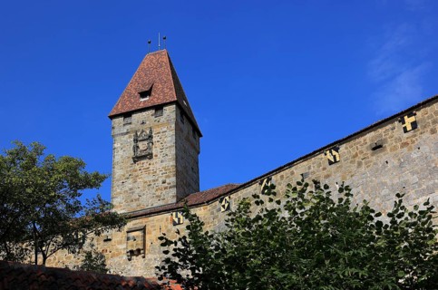 Castle wall and the Bulgarian tower of Veste Coburg, Coburg, Upper Franconia, Bavaria, Germany,