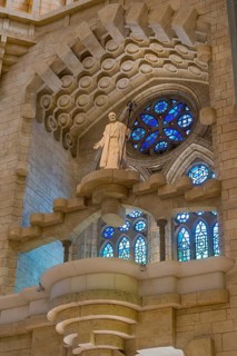 Interior view of the Familia Sagrada by the architect Antonio Gaudi in Barcelona, Spain, Europe