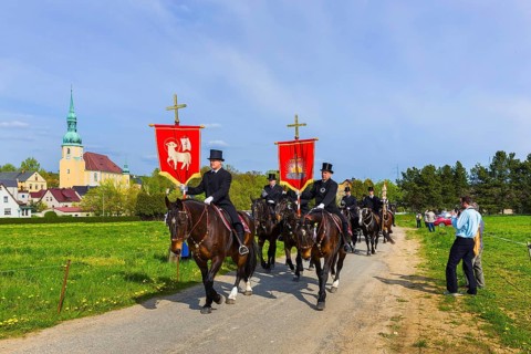 Easter riding procession in Crostwitz, Easter riding in Lusatia. Procession from Crostwitz to