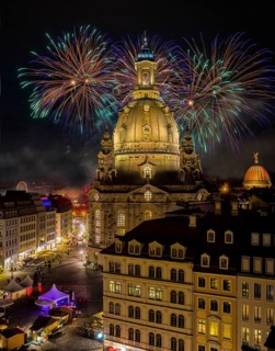Fireworks behind the Church of Our Lady at the Dresden City Festival