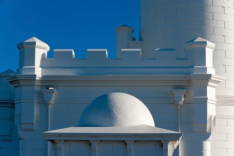Lighthouse, detail, play of light, sun, sunlight, architecture, design, building, blue sky,