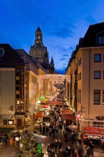 Christmas market in the Münzgasse in Dresden's Old Town in the immediate vicinity of the Church of