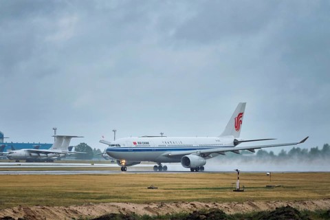 MINSK, BELARUS, JUNE 15, 2018: Air China flight Airbus A330-200 plane taking off on runway in