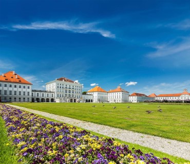 Goose in garden in front of the Nymphenburg Palace. Munich, Bavaria, Germany, Europe