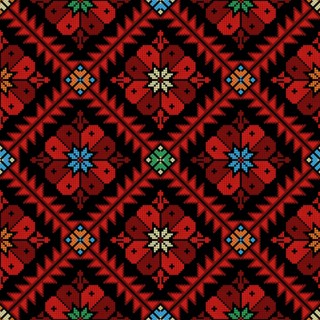 Decorative Palestinian seamless pattern in colors, traditional Tatreez embroidery, vector