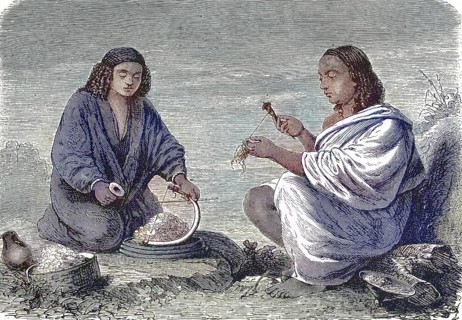 Abyssinia, a woman from Galla and a woman from Gondar spinning wool, 1869, Ethiopia, Historic,