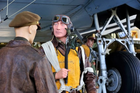 Uniform of an American fighter pilot with life jacket in the Airborne Museum in Sainte-Mere-Église,