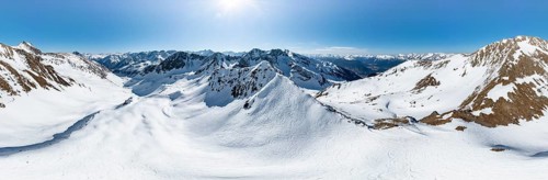 Alpine panorama, Mitterzeigerkogel, aerial view, peaks and mountains in winter, Sellraintal,