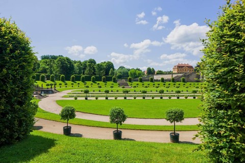 The Großsedlitz Baroque Garden with the Friedrichschlösschen is situated on a hill on the left bank