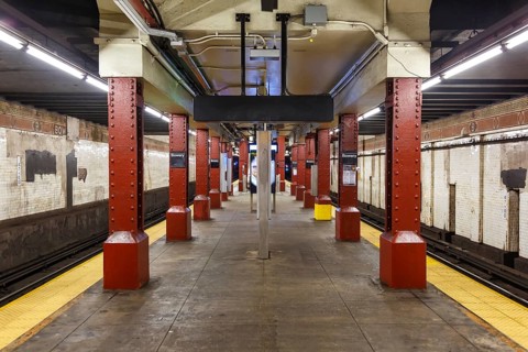 New York City Subway Bowery underground station on the J Line in New York, USA, North America