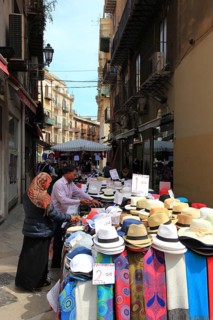 Palermo, market stalls in the alleys of the old town, Sicily, Italy, Europe