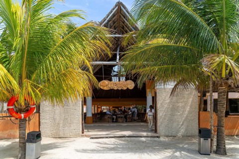 Beach restaurant, La Palapa building, Celestun, Yucatan, Mexico, Central America