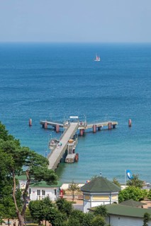 View of the pier from the vantage point, Göhren, Rügen Island, Mecklenburg-Western Pomerania,