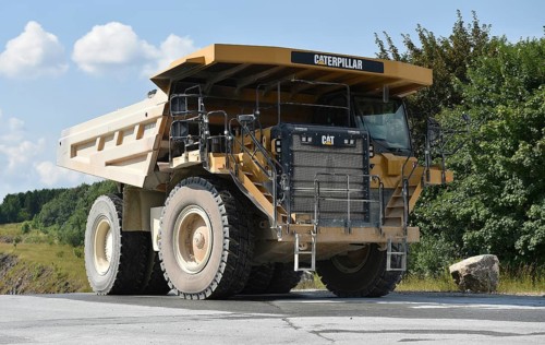 Caterpillar truck driving limestone, Saxony-Anhalt, Germany, Europe