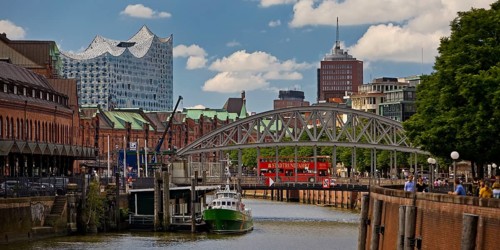 Zollkanal with Konhausbrücke and Elbphilarmonie, Hamburg, Germany, Europe