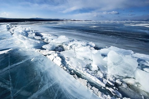 Ice crack, Lake Baikal, Olkhon Island, Pribaikalsky National Park, Irkutsk Province, Siberia,