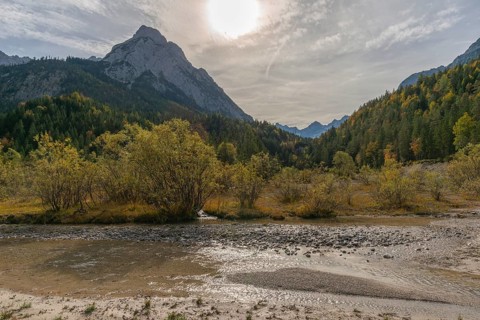 Rißbach in Rißtal, riverbed, Karwendel nature park Park in autumn, Tyrol, Austria, Europe