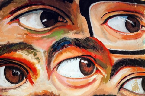 Wall painting, street art, graffiti, eyes, Beco do Maldonado, Alfama neighbourhood, Lisbon,