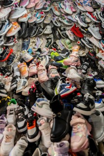 Lots of shoes, stall at the Osh Bazaar, Bishkek, Kyrgyzstan, Asia