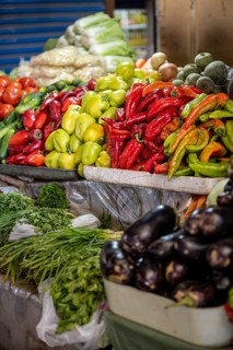 Stall selling vegetables at the Osh Bazaar, Bishkek, Kyrgyzstan, Asia