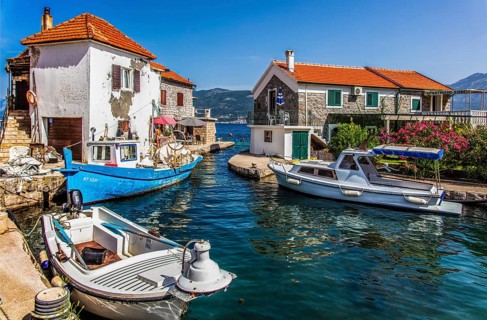 Fishing village, mountainous and bay-rich Lustica peninsula, located off the fjord-like Bay of
