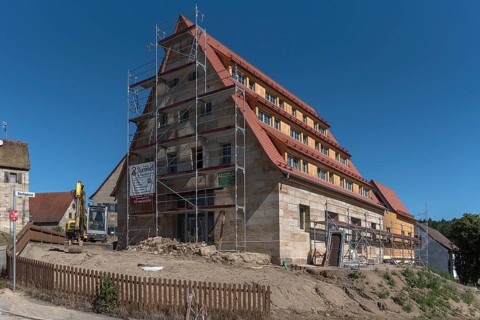 Construction of flats in a former, historic cowshed, Simonshofen, Middle Franconia, Bavaria,