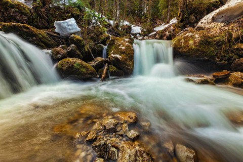 Cascade of Sibli-Wasserfall waterfall. Rottach-Egern, Bavaria, Germany, Europe