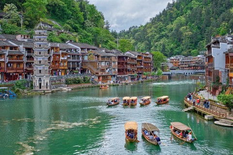 Chinese tourist attraction destination, Feng Huang Ancient Town (Phoenix Ancient Town) on Tuo Jiang