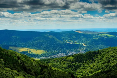 La Bourboule in Valley of Haute Dordogne, Sancy Massif, Puy de Dome, Auvergne Rhone Alpes, France,