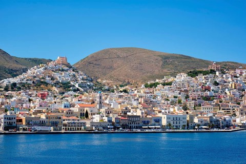 SYROS, GREECE, MAY 30, 2019: View of Syros town in Greece