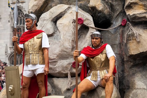 BRUGES, BELGIUM, MAY 17: Annual Procession of the Holy Blood on Ascension Day. Roman soldiers and