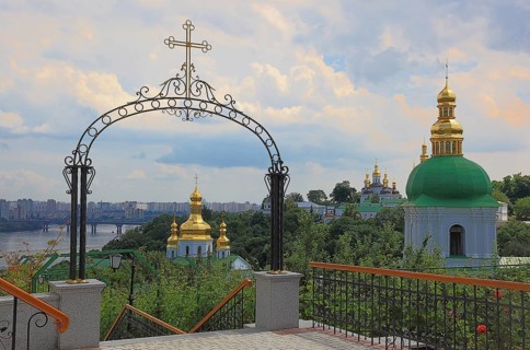 View of part of the Kiev Cave Monastery and the Dnieper River, Holy Mary Ascension Monastery,