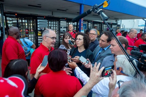 Sterling Heights, Michigan USA, 12 July 2023, United Auto Workers President Shawn Fain began