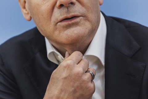 Olaf Scholz (SPD), Federal Chancellor, recorded at a federal press conference on current domestic