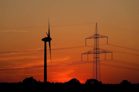 Sunset, sunset red, wind power station, high-voltage pylon, Melbeck, Ilmenau joint municipality,