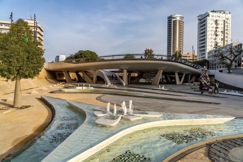 Modern architecture and fountain of Eleftheria Square, Nicosia, Cyprus, Europe