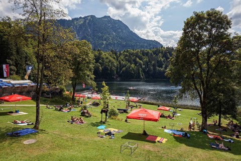 Freibergsee lido, Oberstdorf, Oberallgäu, Allgäu, Bavaria, Germany, Europe